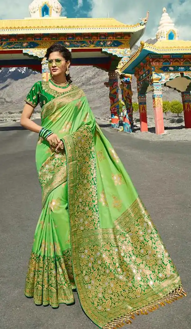 Alluring Green Color Silk Embroidery Designer Sarees -426762285