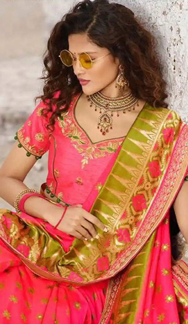 Enigmatic Pink Colour Silk Embroidery Designer Sarees -426762288