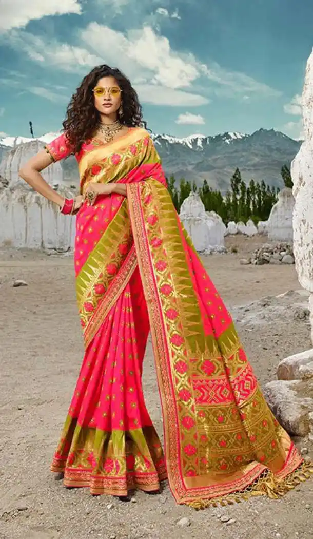 Enigmatic Pink Colour Silk Embroidery Designer Sarees -426762288