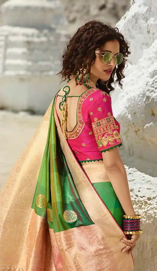 Stylish Green Colour Silk Embroidery Designer Sarees -426762289