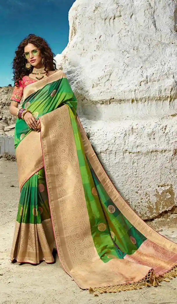 Stylish Green Colour Silk Embroidery Designer Sarees -426762289