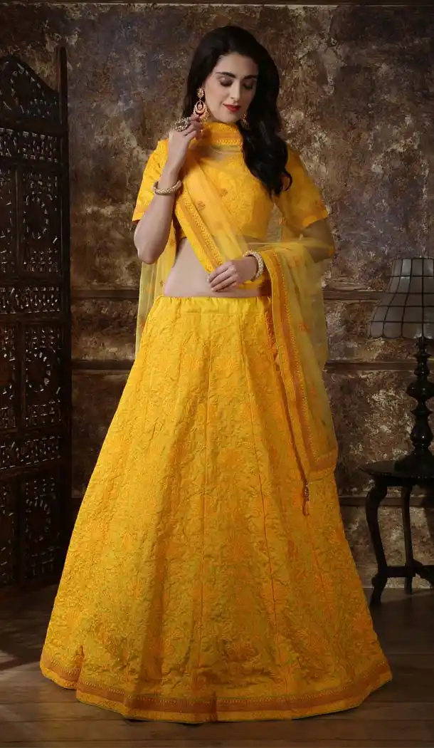 Yellow Color Silk Lucknowi Designer Lehenga Choli -591373434