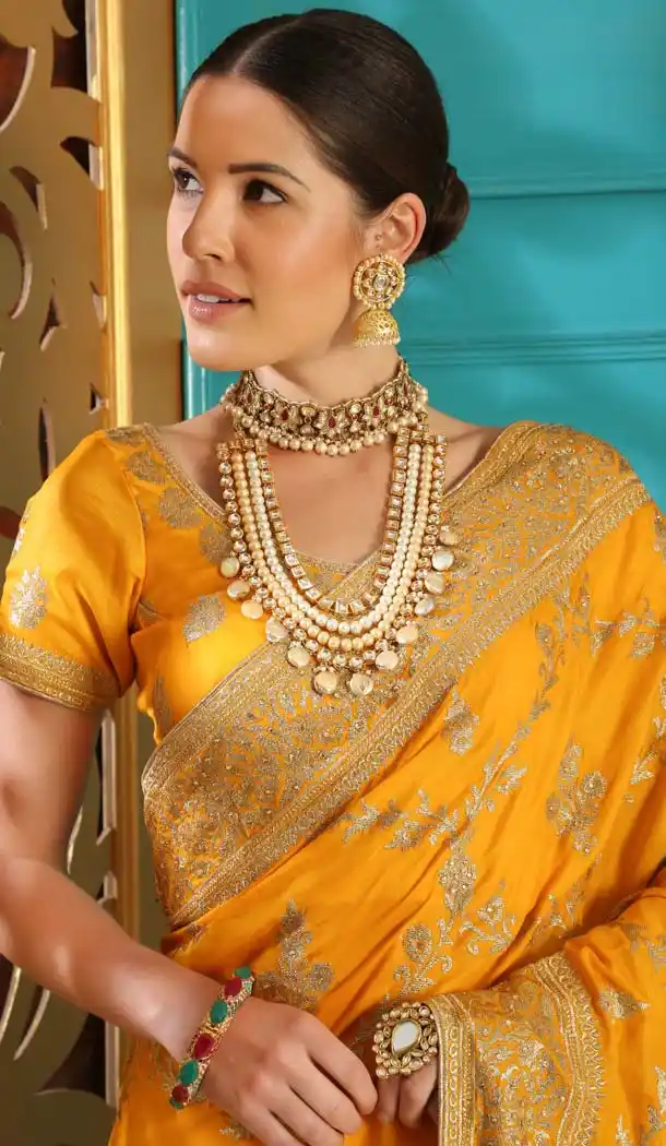 Yellow Color Silk Designer Traditional Wear Saree Blouse -589973178