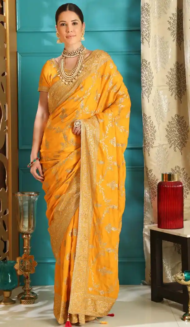 Yellow Color Silk Designer Traditional Wear Saree Blouse -589973178
