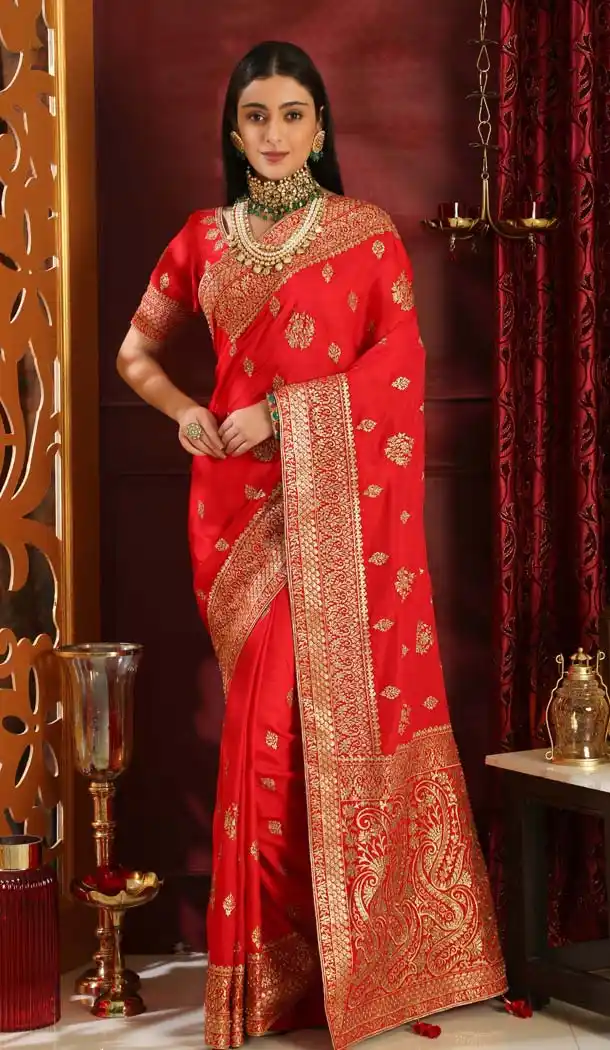 Red Color Silk Designer Traditional Wear Saree Blouse -589973188