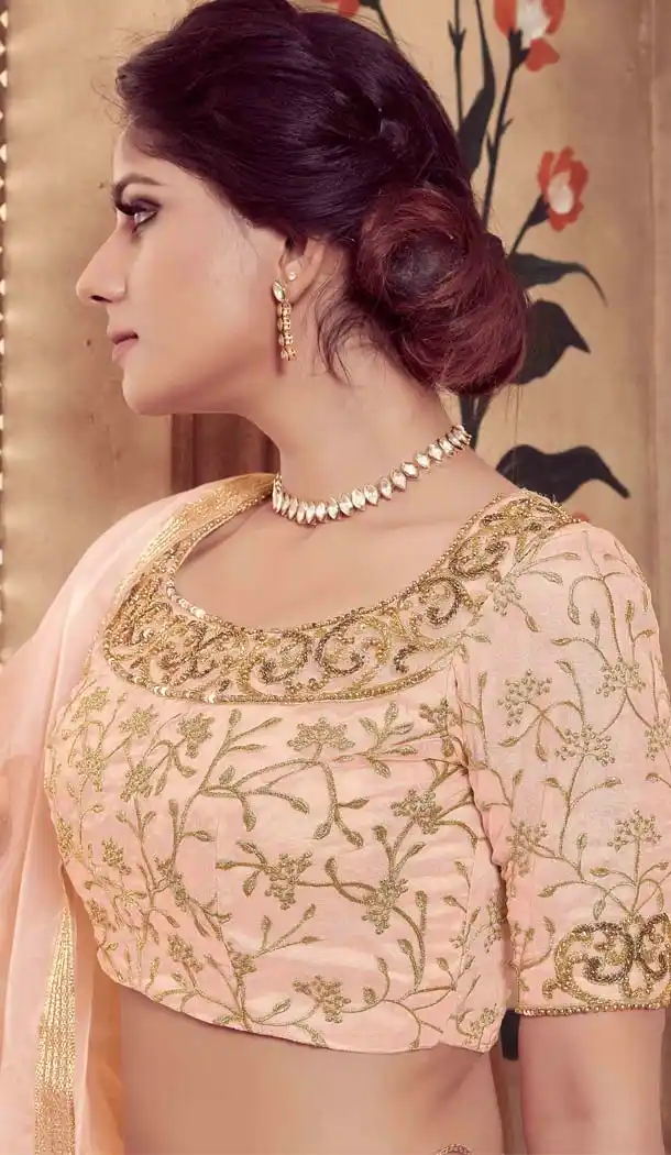 Georgette Embroidery Peach Color Designer Lehenga Choli -591473441