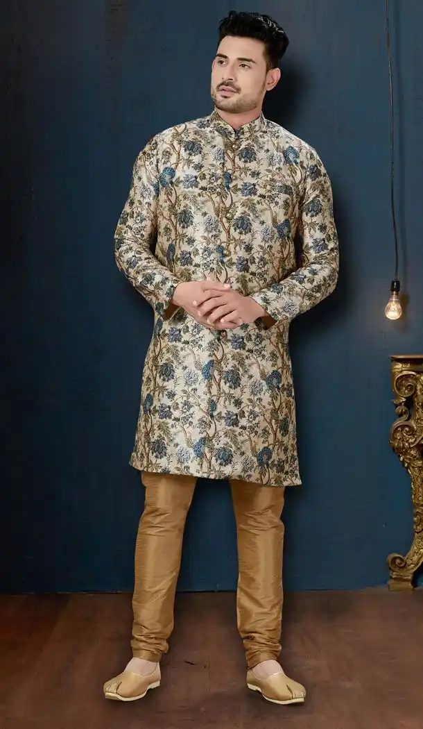 Enigmatic Cream Color Sydany Silk IndoWestern Men Sherwani -594173823