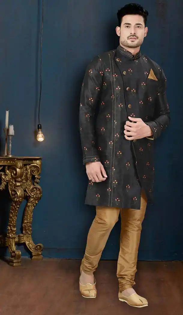 Black Color Sydany Silk IndoWestern Men Sherwani -594173828