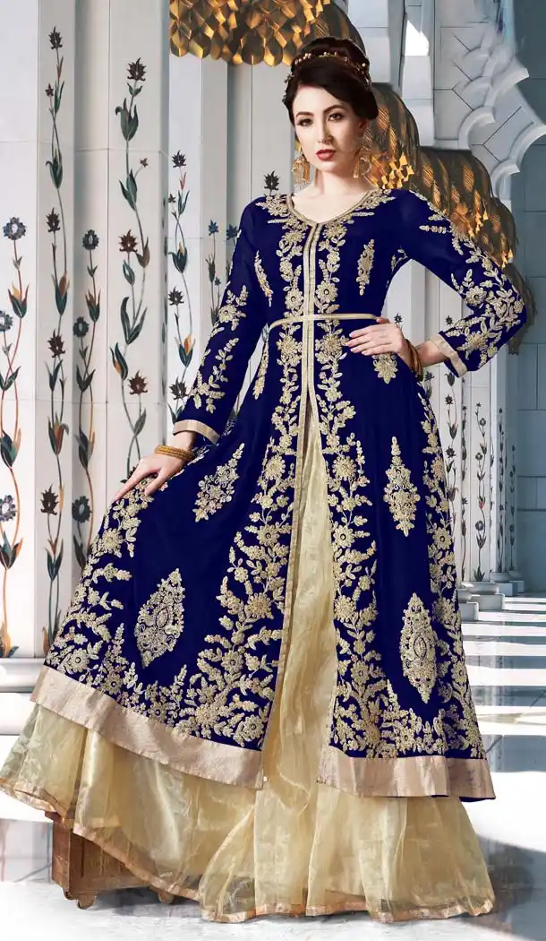 Blue Color Georgette Designer Party Wear Lehenga Suit -593073671