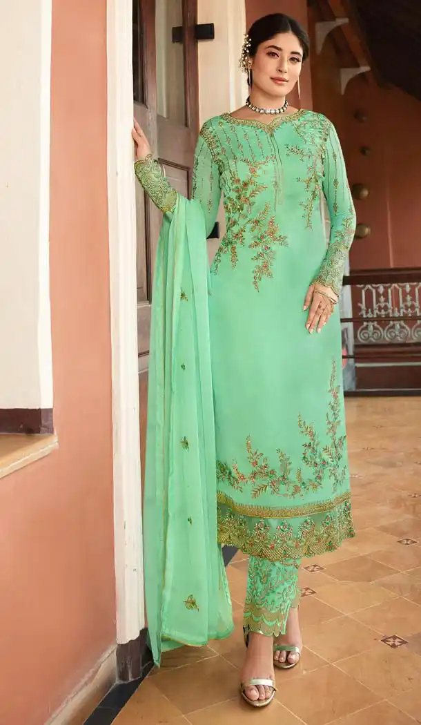 Light Green Color Satin Georgette Straight Cut Suit -594673961