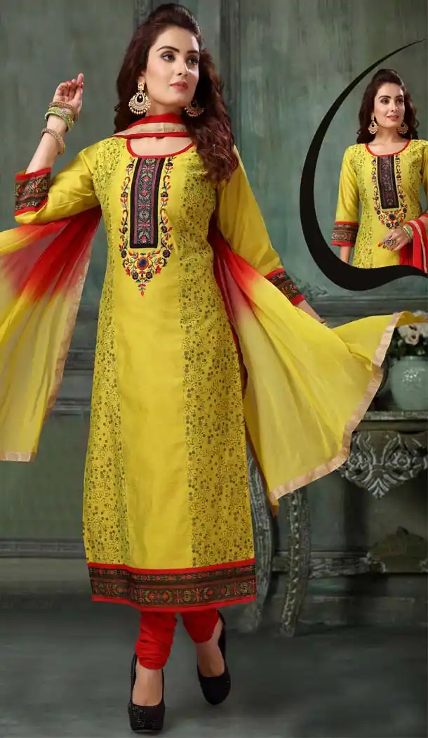 Yellow Color Banarasi Chanderi Silk Party Wear Readymade Suit -595274016