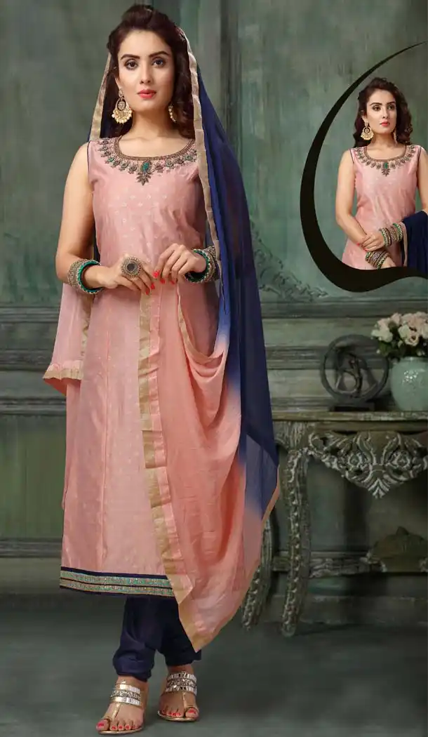 Peach Color Banaras Butti Party Wear Readymade Suit -595274017