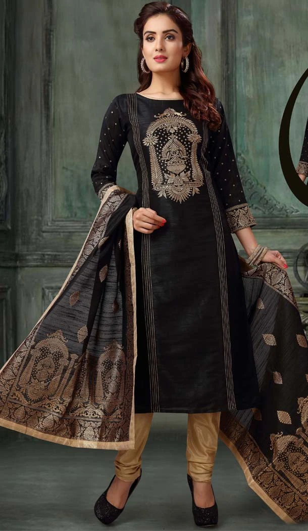 Black Color Silk Party Wear Readymade Suit -595274018 Black Color Silk Party Wear Readymade Suit -595274018