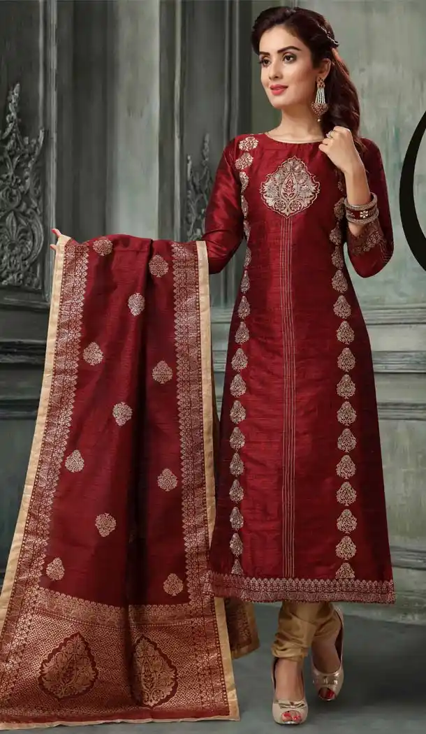 Maroon Color Silk Party Wear Readymade Suit -595274020
