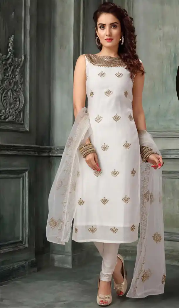 White Color Chanderi Silk Party Wear Readymade Suit -595274021