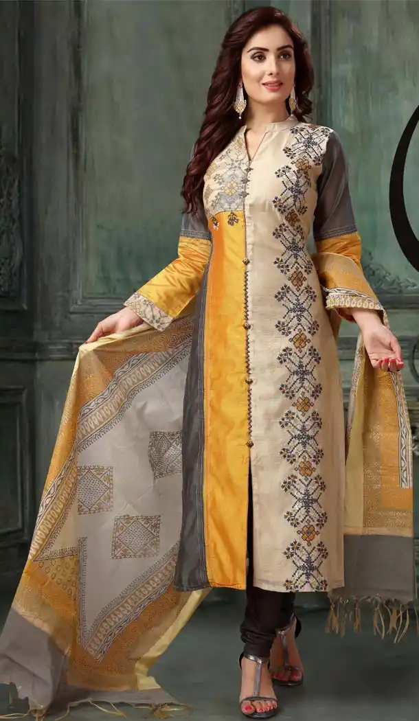 MultiColor Banaras Chanderi Party Wear Readymade Suit -595274023