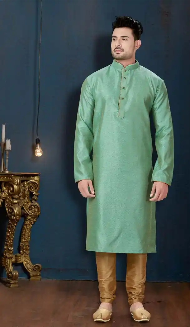 Contemporary Green Color Jacquard Plus Size Men Kurta Pajama -594273857