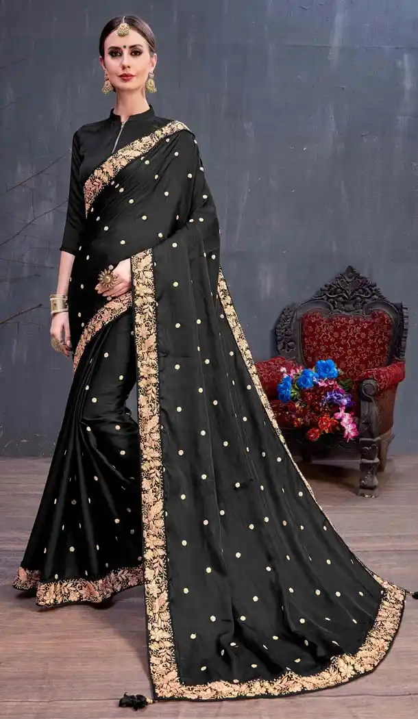 Black Color Silk Fancy Casual Party Saree Blouse -591573447