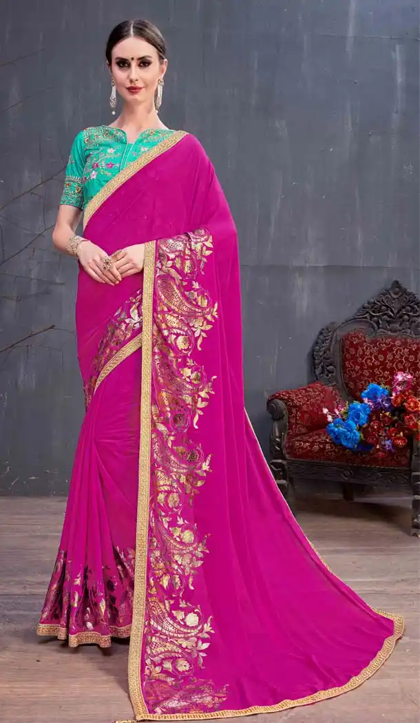 Dark Pink Color Georgette Fancy Casual Party Saree Blouse -591573451