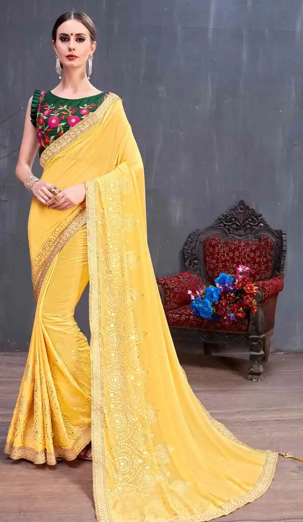 Yellow Color Georgette Fancy Casual Party Saree Blouse -591573452
