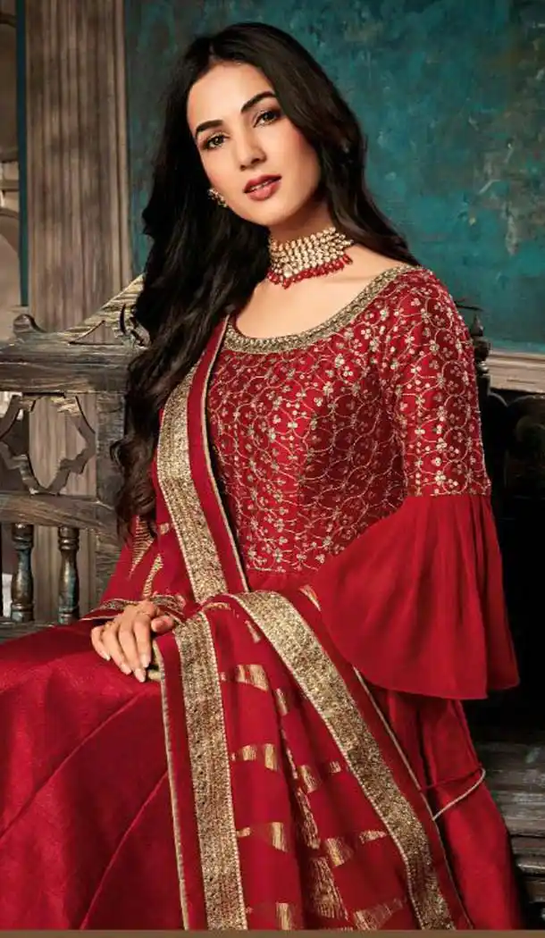 Red Color Pure Silk Designer Party Wear Salwar Suit -595474036