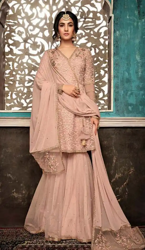 Peach Color Net Designer Party Wear Salwar Suit -595474040