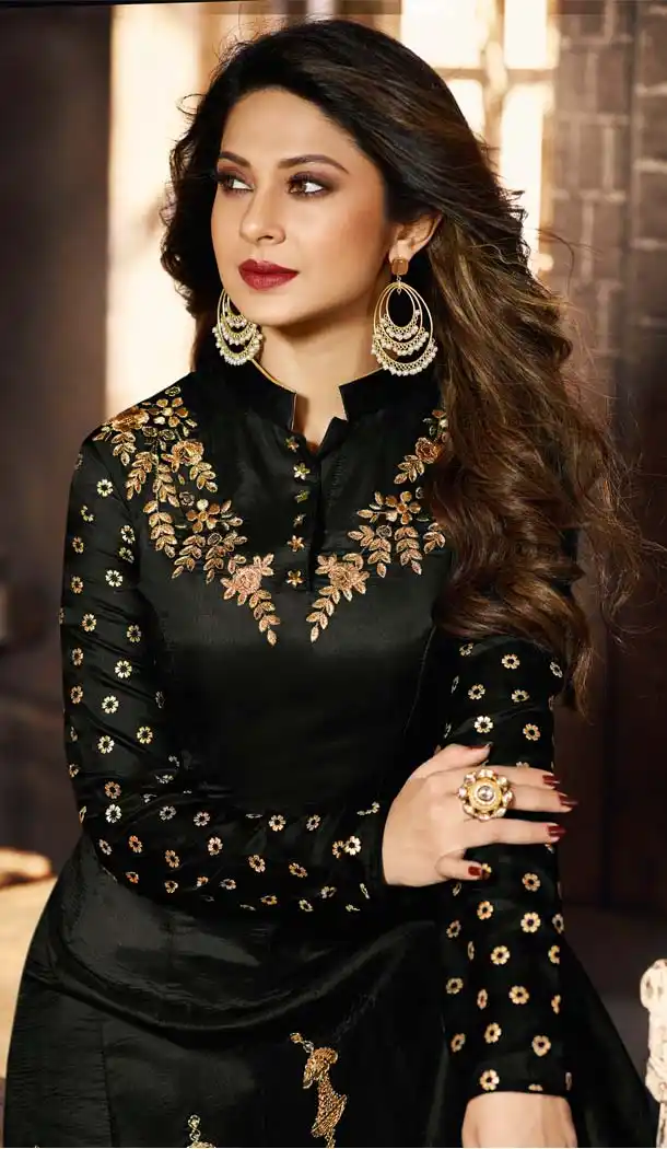 Black Color Silk Georgette Pakistani Long Anarkali Suits -595674051