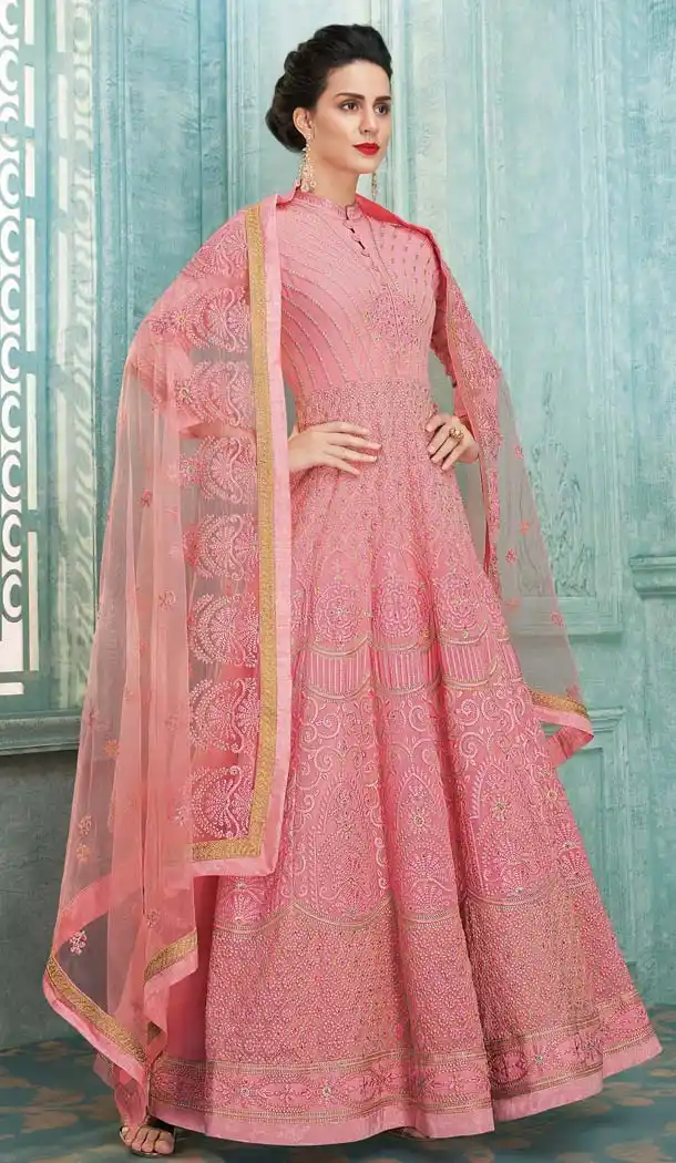 Light Pink Color Foux Georgette Long Designer Aanarkali Suit -597274268