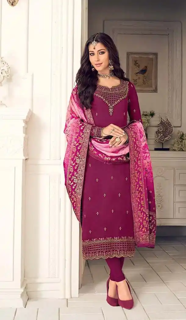 Dark Pink Color Georgette Embroidery Party Salwar Kameez -597574286