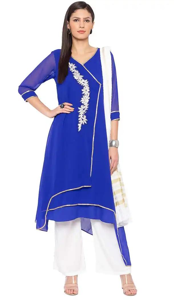 Royal Blue Georgette Readymade Plus Size Salwar Kameez -601274788