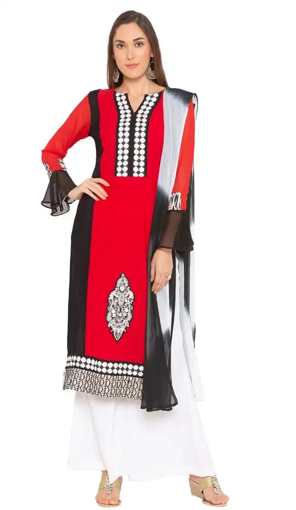 Red Color Crepe Readymade Plus Size Salwar Kameez -601274789