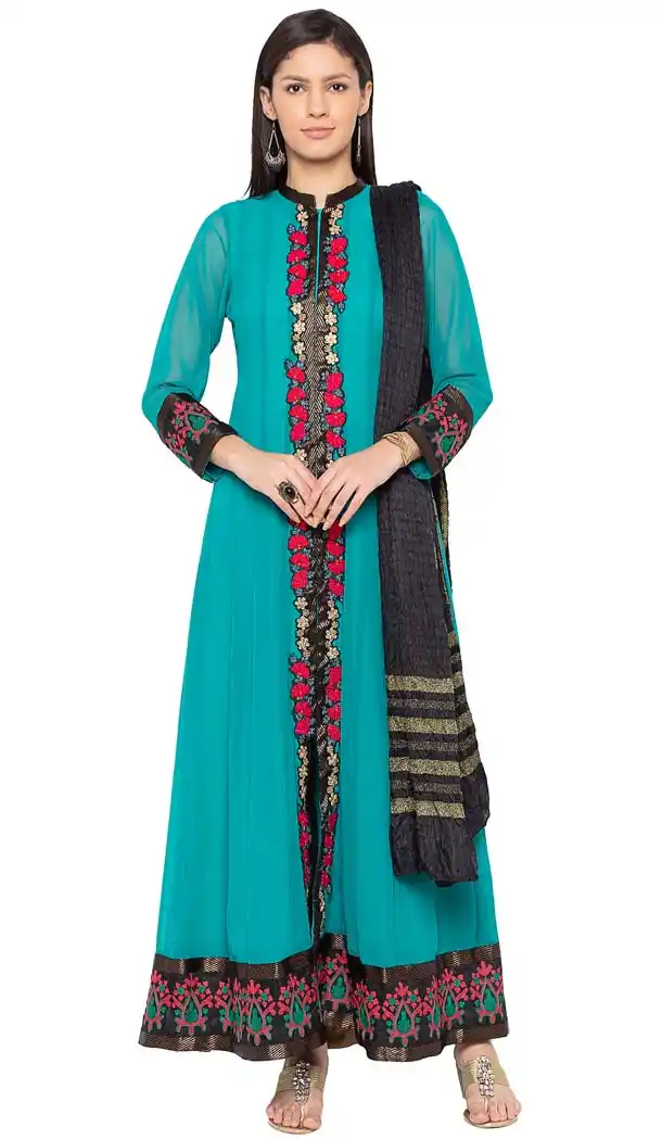 Turquoise Green Georgette Readymade Plus Size Salwar Kameez -601274790