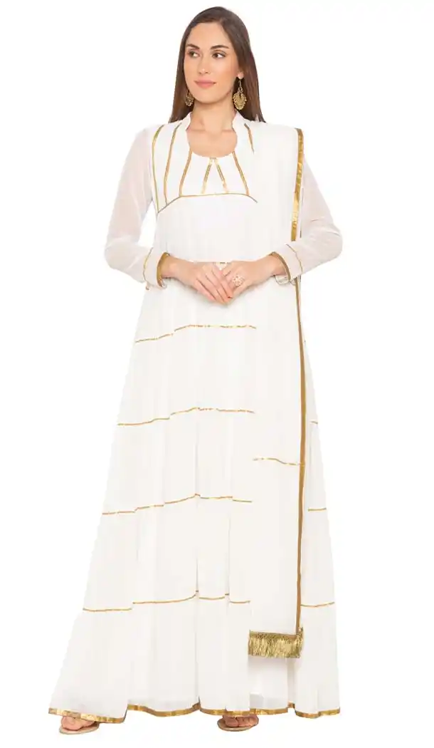 White Georgette Readymade Plus Size Salwar Kameez -601274792