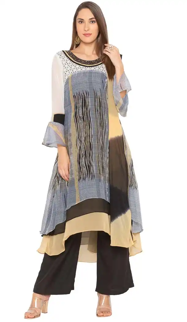 Grey Color Georgette Readymade Plus Size Salwar Kameez -601274794