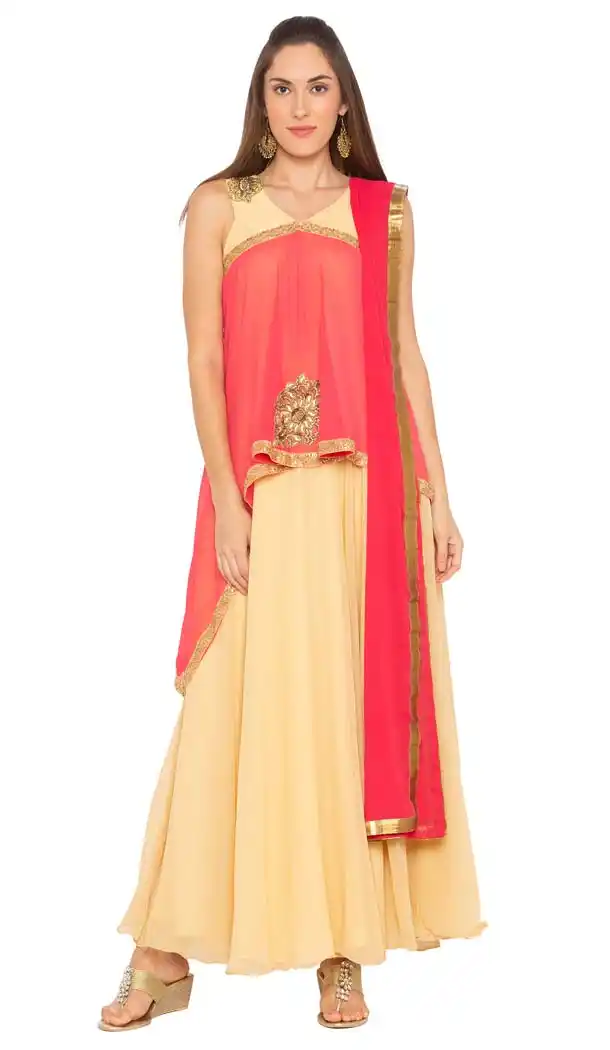 Beige Color Georgette Readymade Plus Size Salwar Kameez -601274797