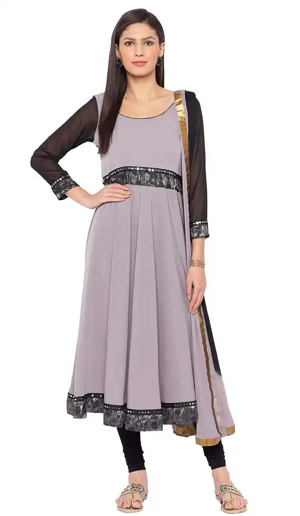 Grey Color Crepe Readymade Plus Size Salwar Kameez -601274799