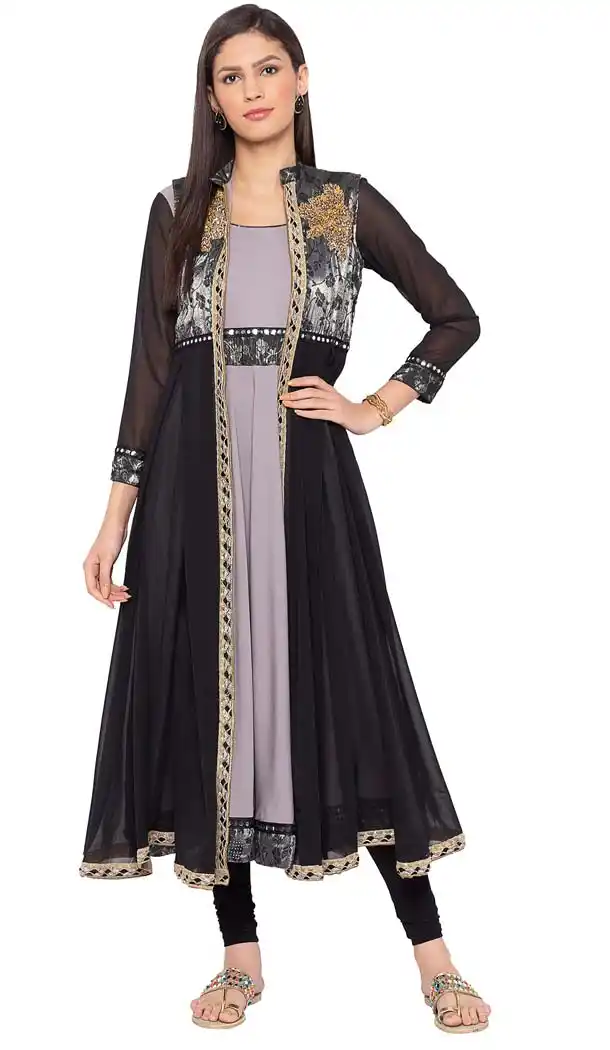 Crepe Grey Color Readymade Plus Size Salwar Kameez -601274800