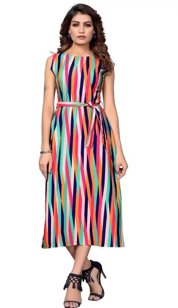 Multicolor American Crepe Readymade Party Wear Kurtis -429362506