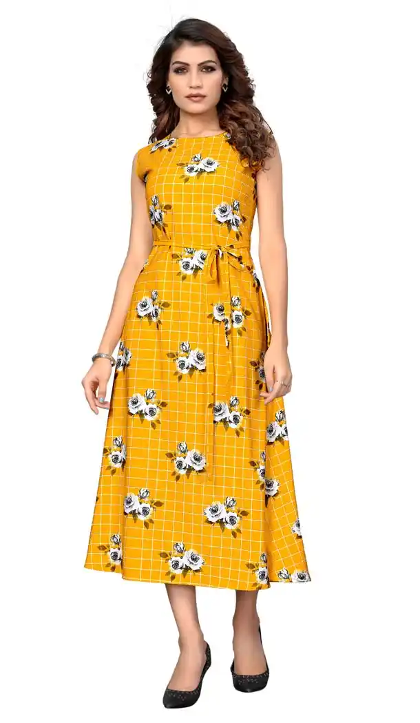 Attractive Yellow American Crepe Readymade Party Wear Kurtis -429362508