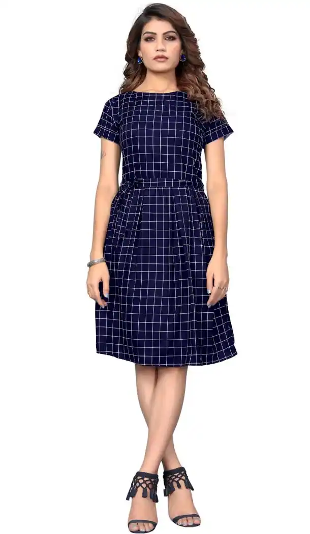 Navy Blue American Crepe Readymade Party Wear Kurtis -429362510
