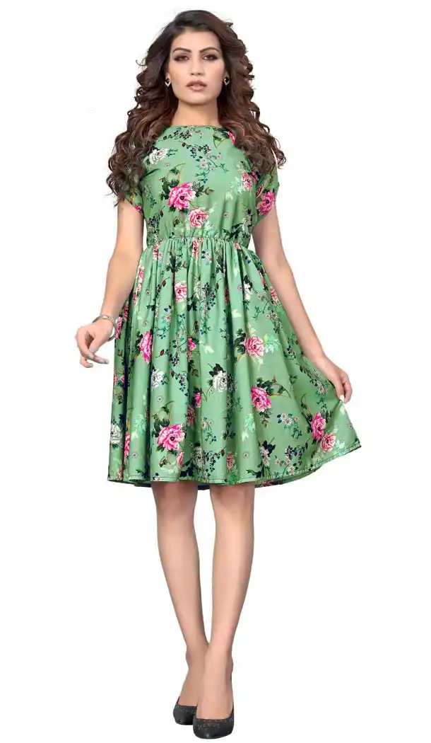 Exquisite Green American Crepe Readymade Party Wear Kurtis -429362511
