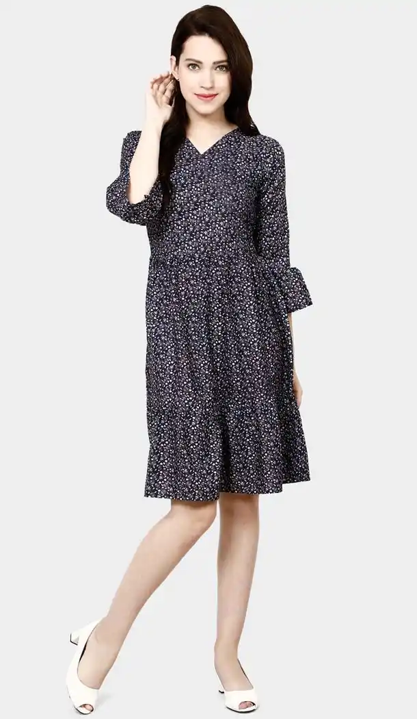 Ethnic Black American Crepe Readymade Party Wear Kurtis -429362514