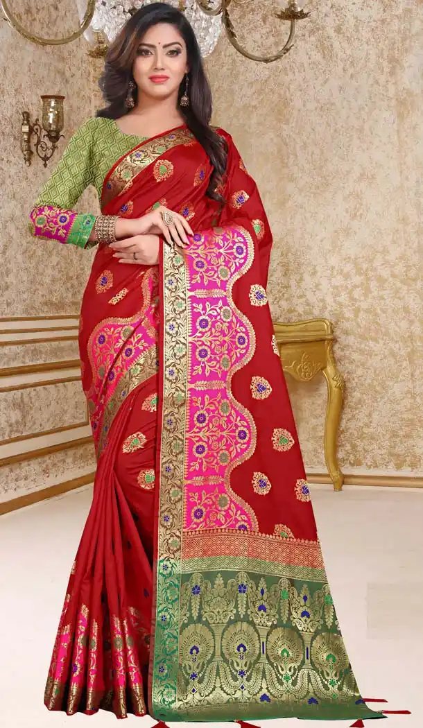 Red Color Soft Silk Traditional Festiv Wear Saree Blouse -431062853