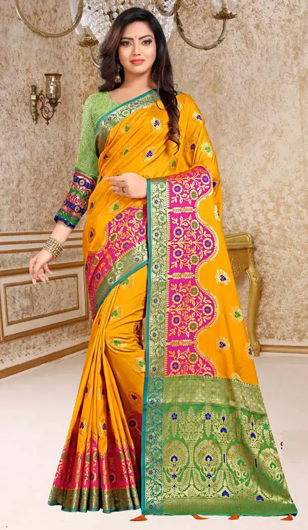 Magnificient Yellow Soft Silk Traditional Festiv Wear Saree Blouse -431062856