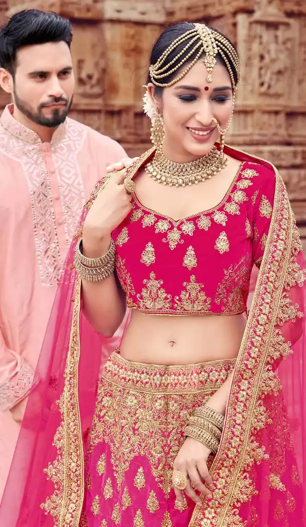 Velvet Pink Color Bridal Wear Designer Lehenga Choli -616777000