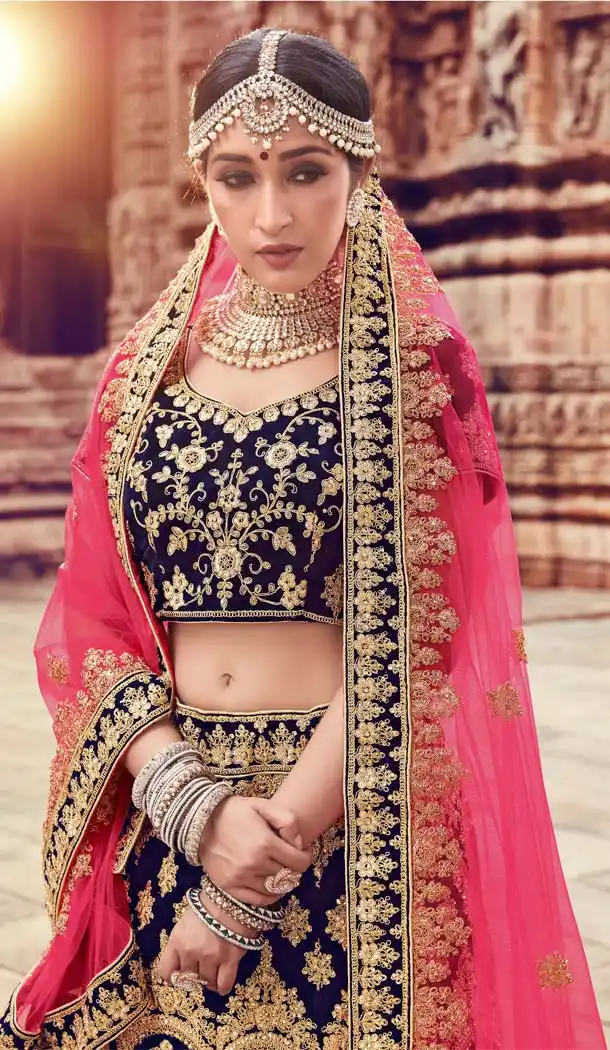 Navy Blue Color Bridal Wear Designer Lehenga Choli -616777004