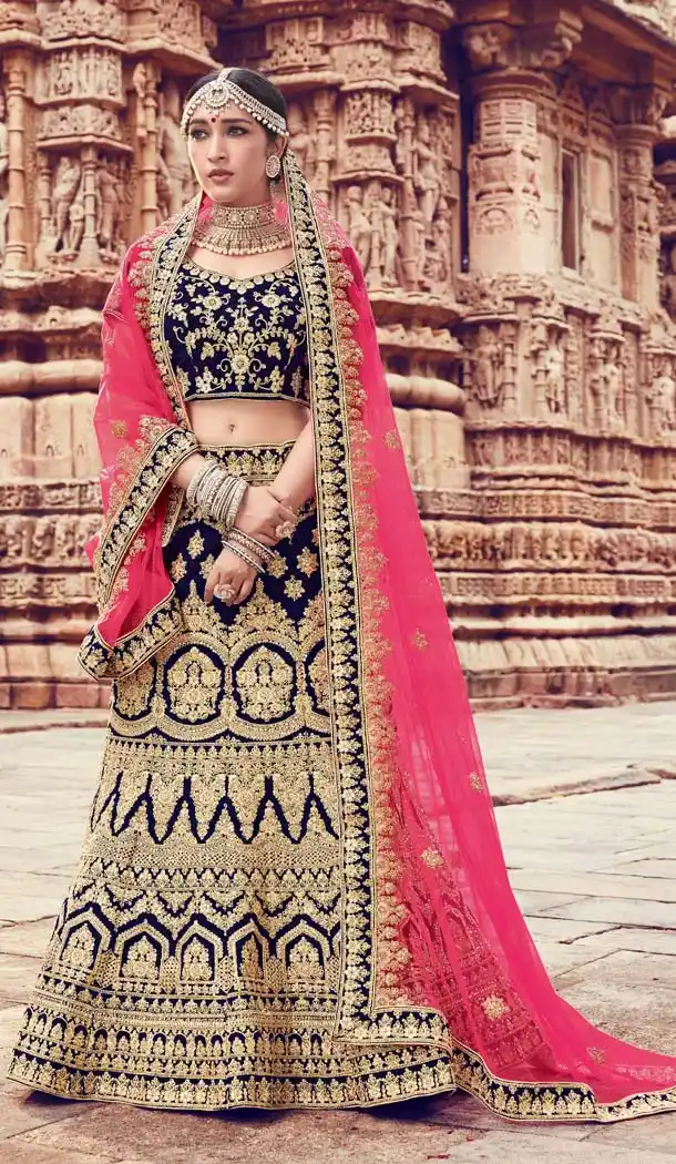 Navy Blue Color Bridal Wear Designer Lehenga Choli -616777004