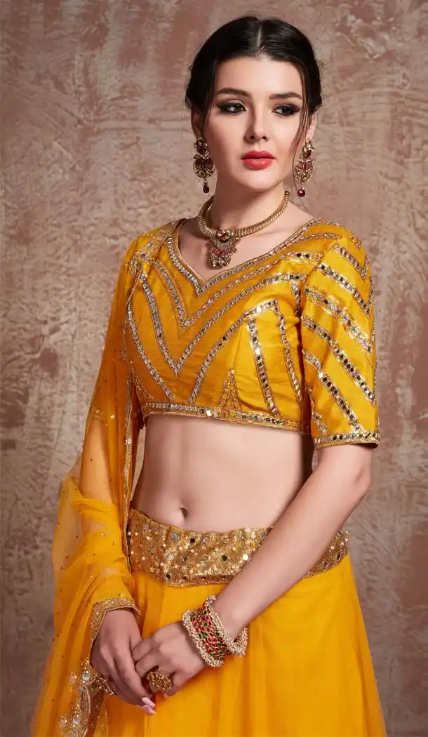 Elegant Yellow Net Fancy Party Wear Designer Lehenga Choli -617077019