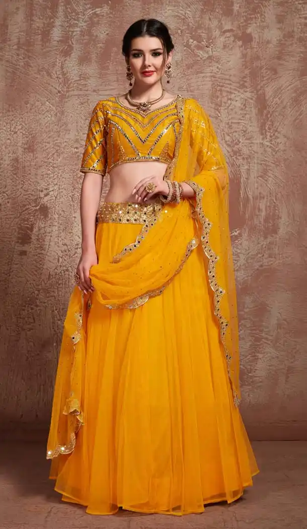 Elegant Yellow Net Fancy Party Wear Designer Lehenga Choli -617077019