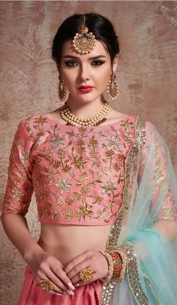 Exquisite Peach Net Fancy Party Wear Designer Lehenga Choli -617077020
